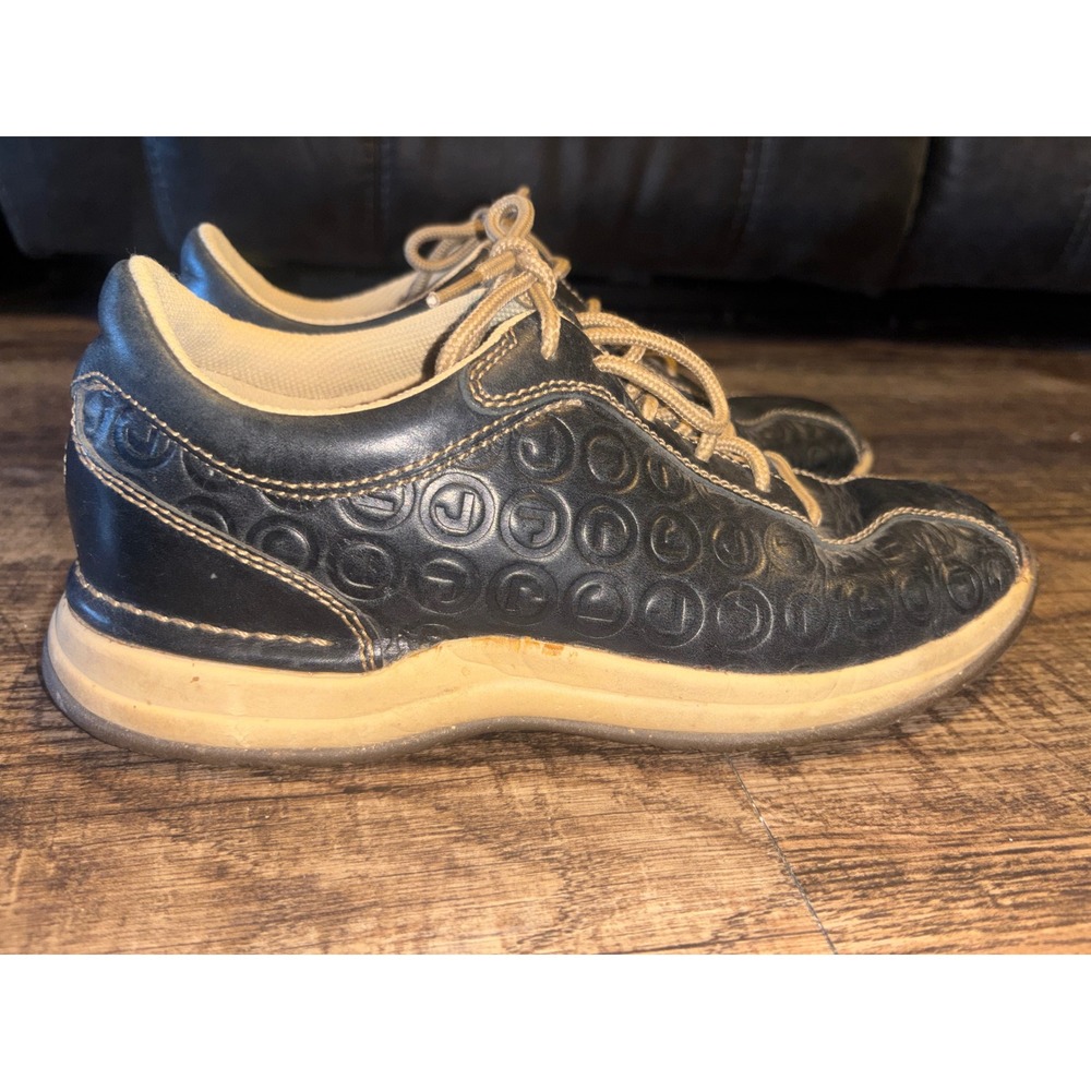 Rockport Mens Black Leather Embossed Logo Walking Shoes Casual Sneakers Tan Trim